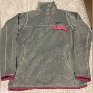 Patagonia Pink Gray Polartec Fleece 1/4 Button Fleece Pullover Size Women XS